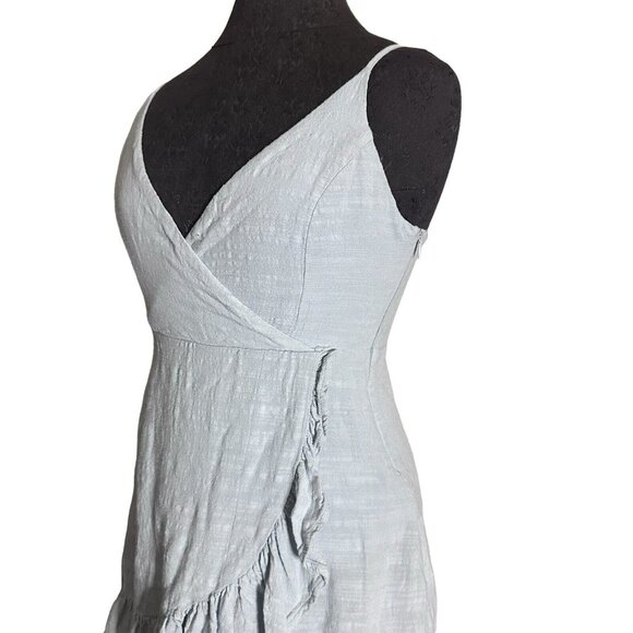 Lottie Moss Blouse Size Small Light Blue Faux Wrap Top Adjustable Straps Linen - Picture 5 of 7